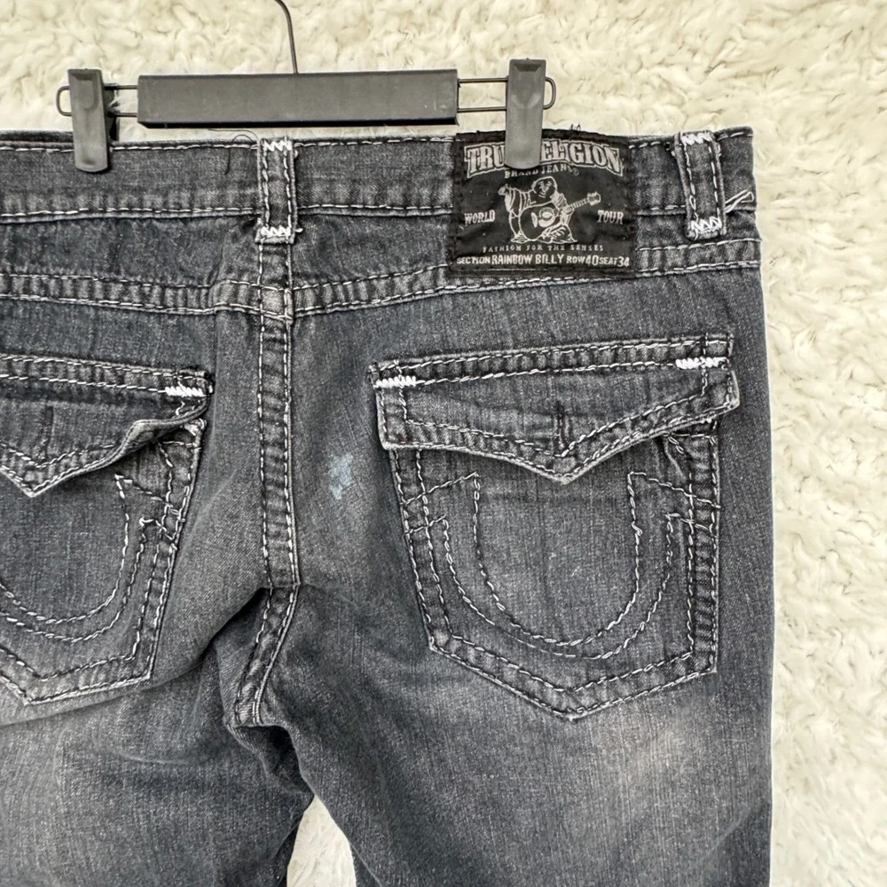 True Religion Mens Jeans Size 40 Black Straight Leg‎ Distressed Y2K USA *READ*